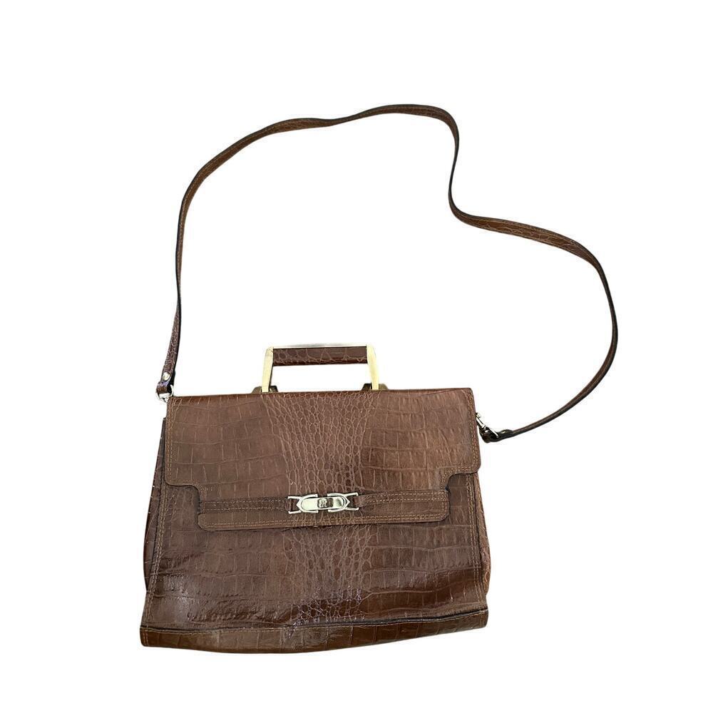 Vintage Banana Republic Women  Brown Leather Embossed Satchel Bag crocodile